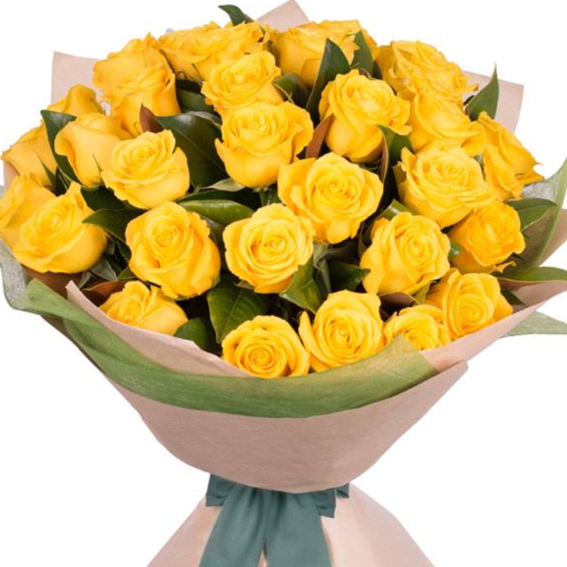 Букет из 35 желтых роз в крафте